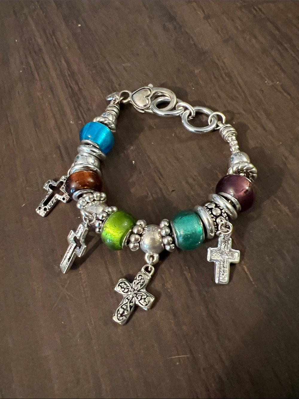 Multicolor Bead & Cross Charm Bracelet - Women Jewelry